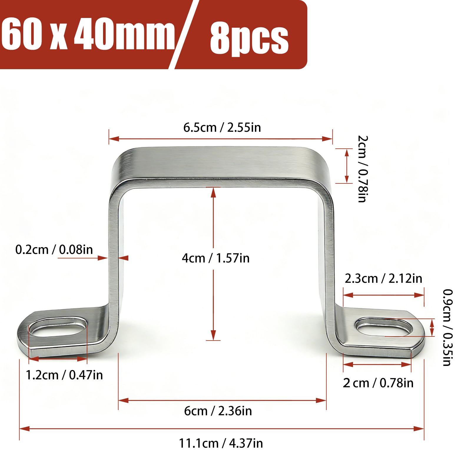 8pcs Abrazadera Cuadrada 60×40mm Abrazaderas Tubo Metalicas Cuadradas para Tubo Rectangular Apto Puertas de Entrada Ventanas Y Sistemas de Suministro Agua - 3
