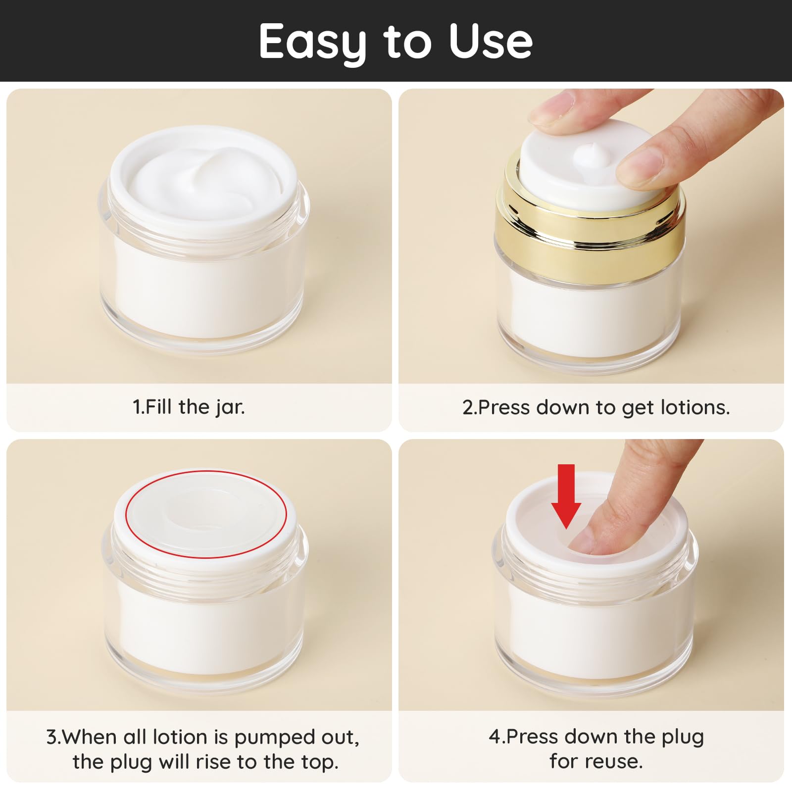 Segbeauty Contenitori Creme, 2 Pezzi 15g Dispenser a Pompa per Crema, Pompe Airless Dispenser Riempibile, Crema Vuoti Barattoli per Viaggio, Contenitori Viaggio per Lozione, Fondotinta Liquida