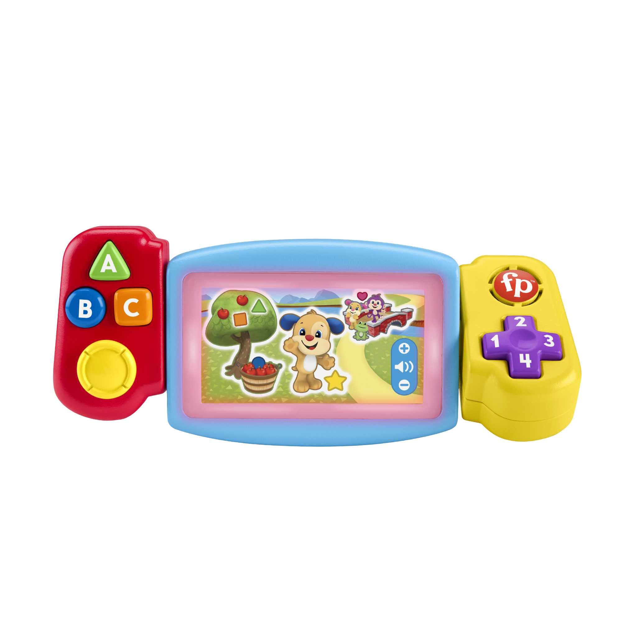 Fisher-Price Konsola ABC Małego Gracza „Ucz się i śmiej!” Konsola ze światełkami, dźwiękami i piosenkami edukacyjnymi, do ćwiczenia zręczności, wersja z wyborem języka, polska wersja językowa, HNN39