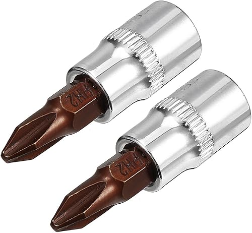 uxcell 2 unidades de 14 de pulgada x PH2 Phillips zócalos, brocas de acero S2 CR-V sockets de 1.5 pulgadas de longitud uso con llave de trinquete,