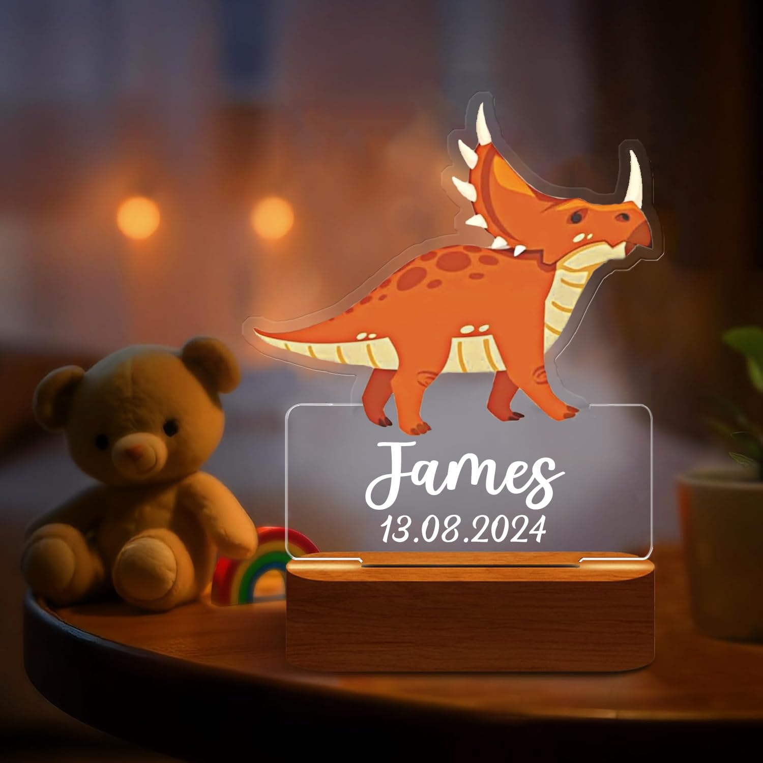Personalised Night Light for Kids - Nursery Baby Night Light Newborn, Custom Name Adjustable Brightness Lamp, Customised Personalised Baby Gifts Birthday Gifts for Kids Boys Girls, Dinosaur 3 — image 1