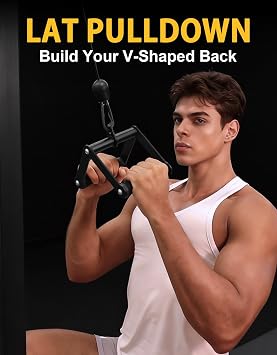 Double D Row Handle Cable Attachment, Non-Slip Rubber Grip V Bar for Gym Cable Machine, Heavy Duty Row Handle for Back Training