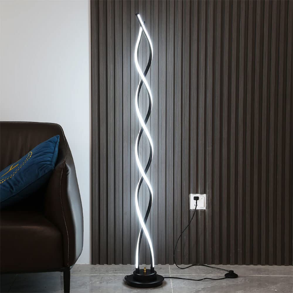 Wohnzimmer Stehleuchte mit Pedalschalter LED Spirale Stehlampe Dimmbar mit Fernbedienung, 3 Farbtemperaturen, 50W, 143cm, Moderne Standleuchte für Schlafzimmer, Büro, Arbeitszimmer (Schwarz)