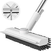 AIRU 3-in-1 Long Handle Floor Scrub Brush with 360° Rotating Head, Stiff Bristles & Squeegee for Bathroom, Kitchen, Patio, Pool, Deck