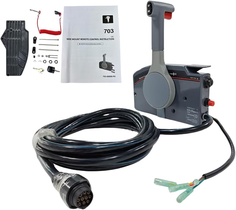 703-48272-12 Outboard Remote Control Box Right Side Mount 10PIN For Yamaha With 15FT Harness & Pull to Open Trim Lifting Switch
