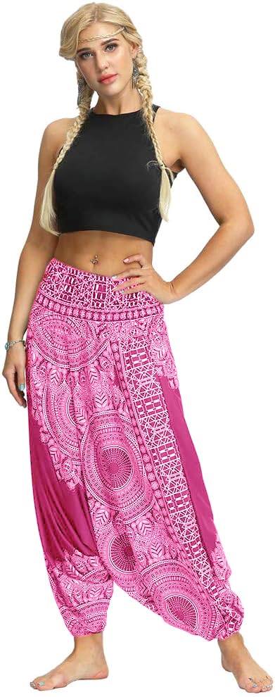 Whitewhale Women Casual Peacock Print Summer Loose Yoga Trousers Baggy Boho Aladdin Jumpsuit Harem Pants 1