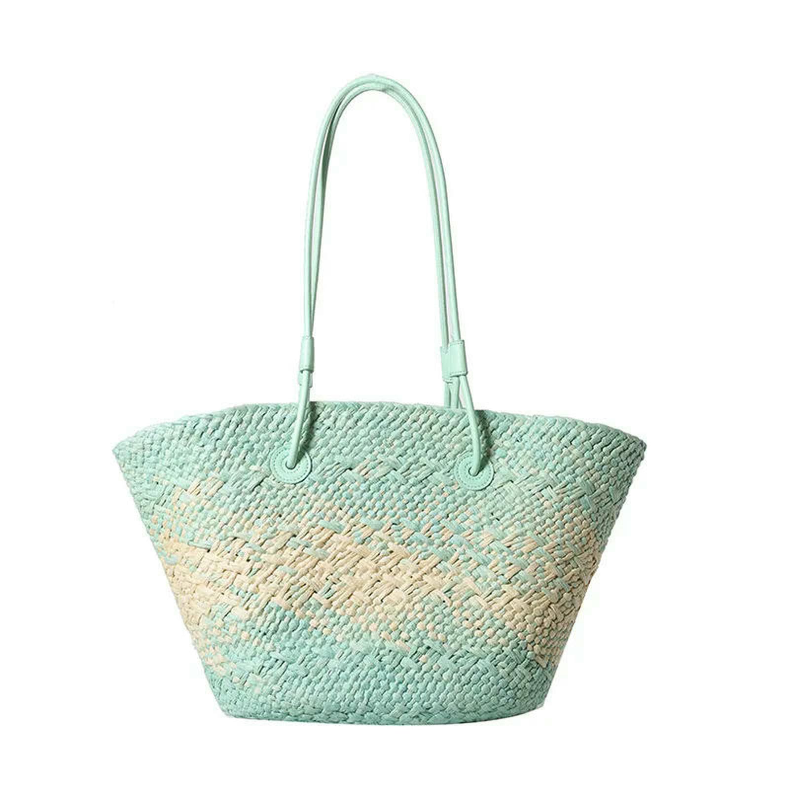 Strohtaschen Damen Shopper Gradientenfarben Gewebte Tasche Summer Textur Vielseitige Kapazität Einfacher Freizeit -Strand -Reise -strohbeutel-rosa