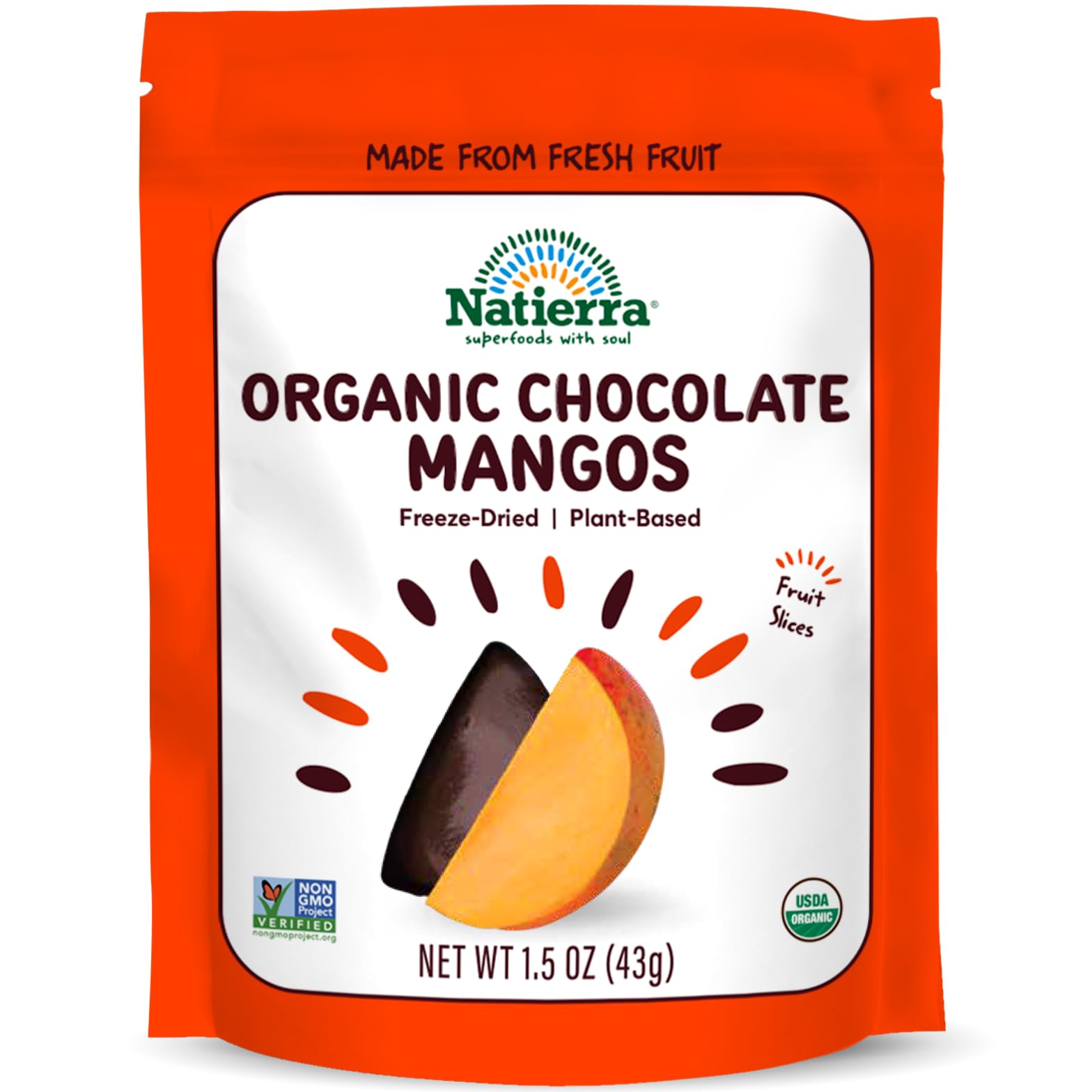 NATIERRA Organic Freeze-Dried Chocolate-Covered Mango Slices | Non-GMO & Vegan | 1.5 OunceUSDA Organic