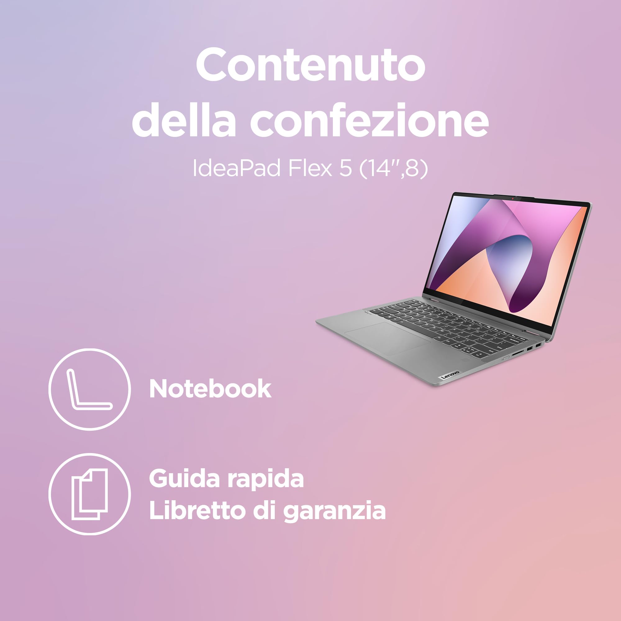Lenovo IdeaPad Flex 5 Notebook Display 14" Touch IPS (1920x1200) IPS, AMD Ryzen 5 7430U, RAM 16GB, 512GB SSD, Digital Pen inclusa, Windows 11 Home, Tastiera italiana QWERTY, Arctic Grey