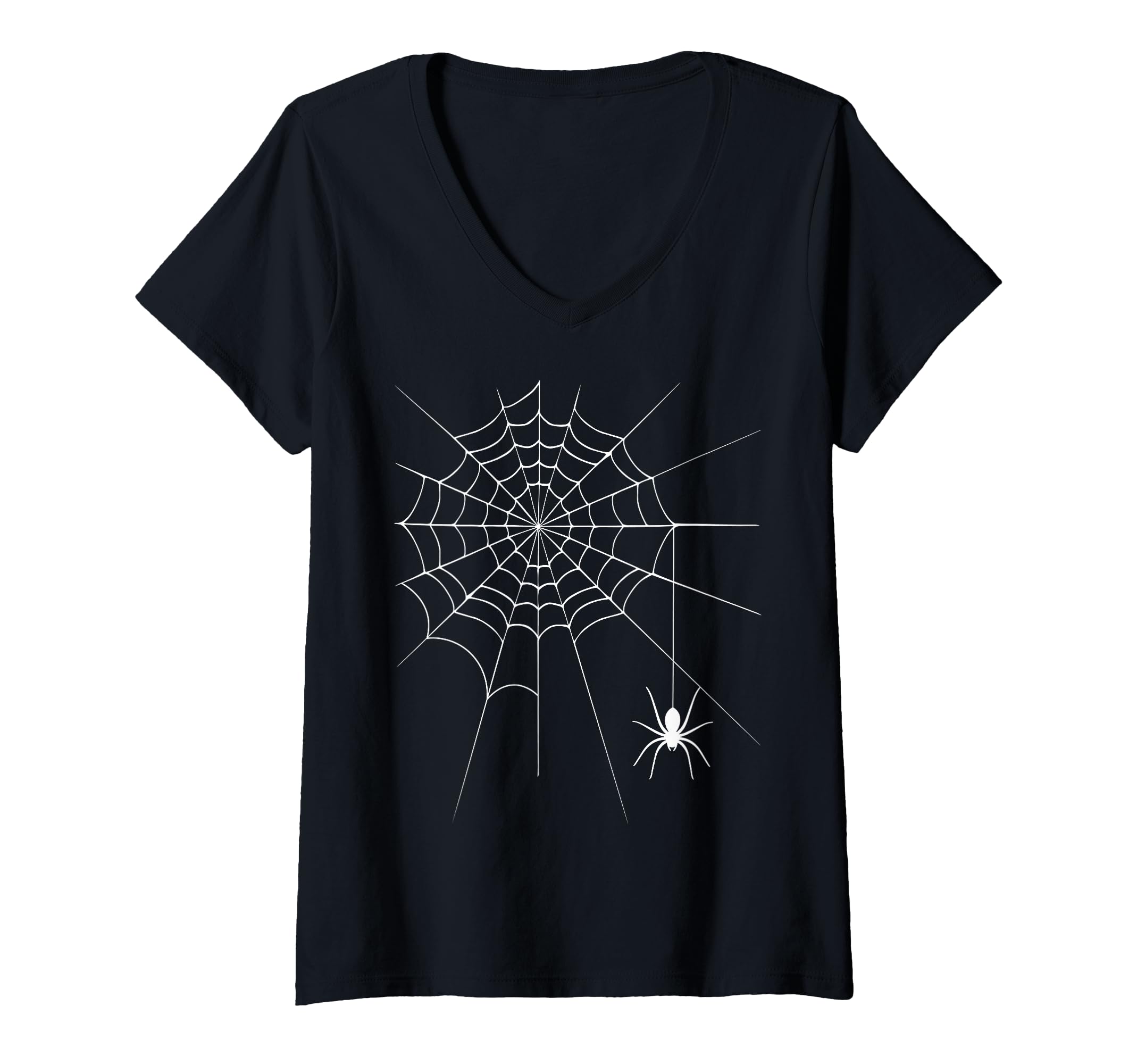 Womens Creepy Crawling Spider and Web V-Neck T-Shirt