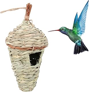 YARNOW Hand Decor Bird cage Decorative Woven Bird House roosting Pocket Finch Canary Grass Hanging Woven Hummingbird Houses Weaving Birds nest Bird nest Straw Birds nest