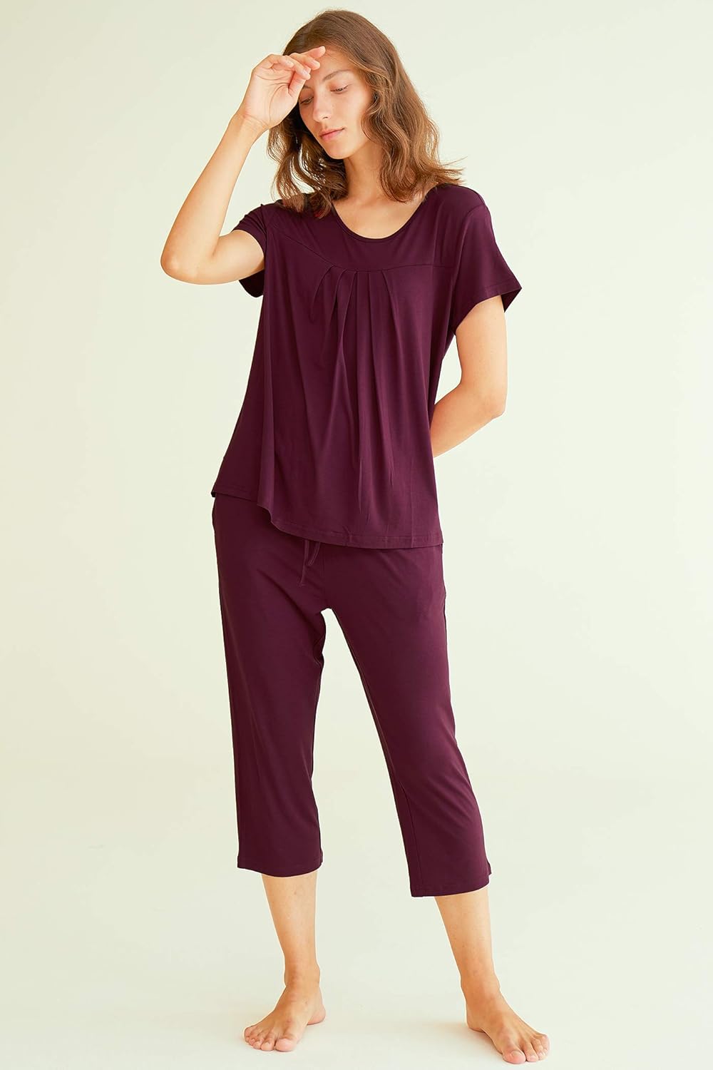 Latuza Women’s Pleated Loungewear Top and Capris Pajamas Set at  Women’s Clothing store