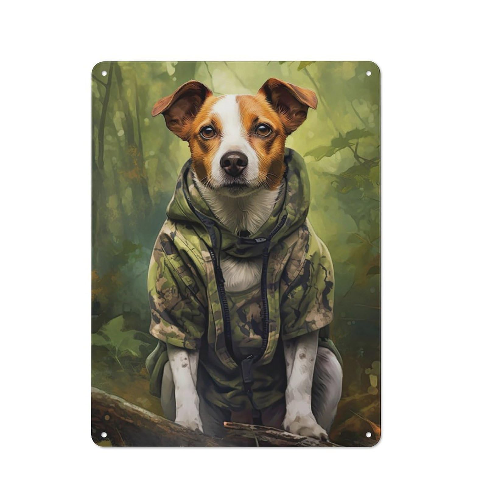 Junmoney Jack Russell Terrier Camo Retro Metal Sign 40X30cm, Classic Pub Decor For Cafe, Pub, Workshop Or Home Bar, For Casual British Interiors