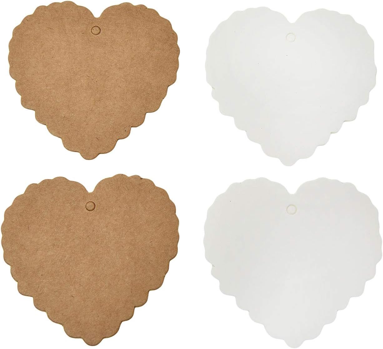 200 Pcs Heart Shaped Kraft Paper Tags Blank Flower Scalloped Hang Tag Labels Gift Tags Price Tags,White and Brown Color