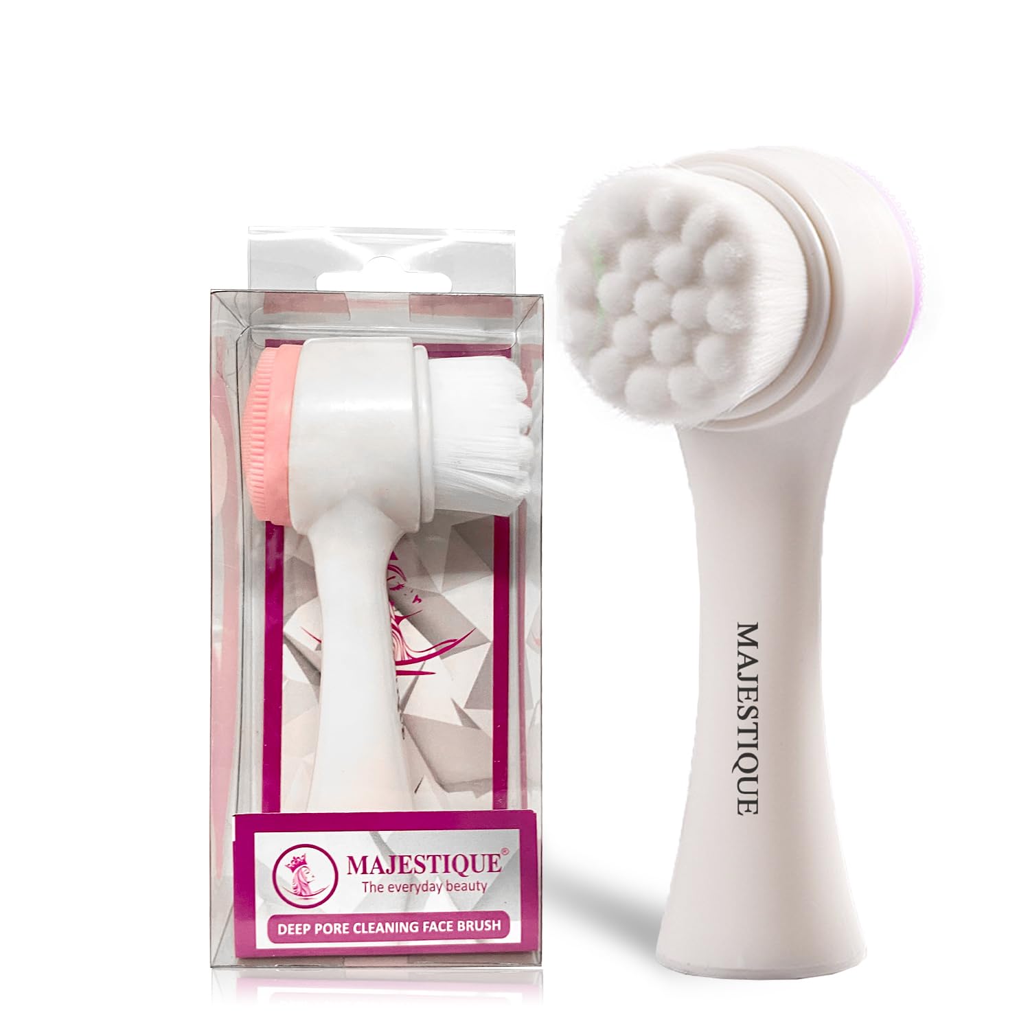 Majestique Face Exfoliator | Deep Pore Cleaning Facial Wash Massager | Soft Silicon Double Sided Cleanser Brush Scrubber - Color May Vary-image-9