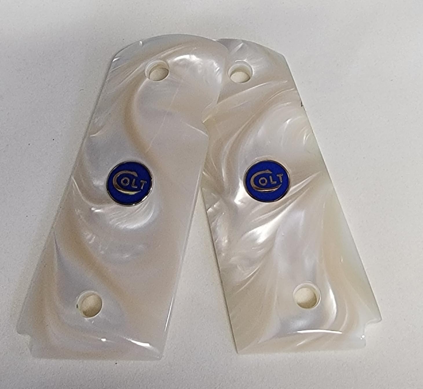 Colt 1911 Officer Grips – White Pearl 1911 Grips with Medallions – Compact/Officer Model Accessories