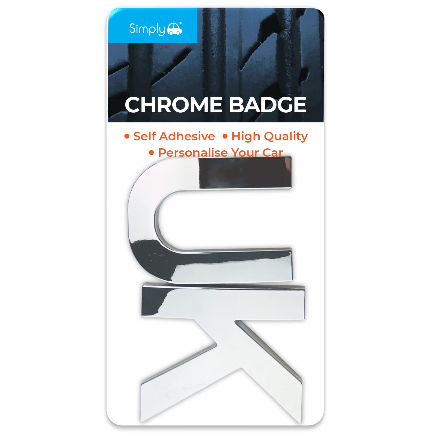 simply CB60 'UK' Chrome Bade - Adhesive Backing, Tough & Durable,Silver