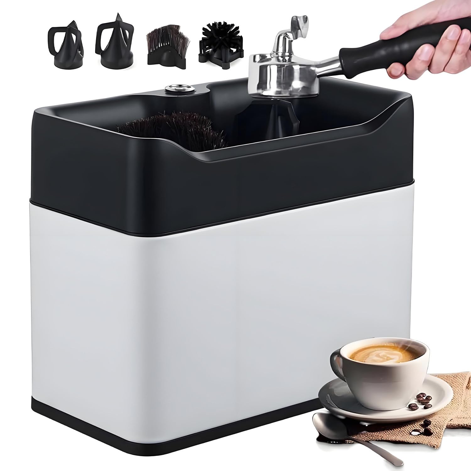 GLBMXDD Coffee Portafilter Cleaning Machine Brush Espresso Machines Term Portafilter, Stainless Steel Coffee 300 RPM Espresso Tools,for kitchens, cafés, restaurants, or bars