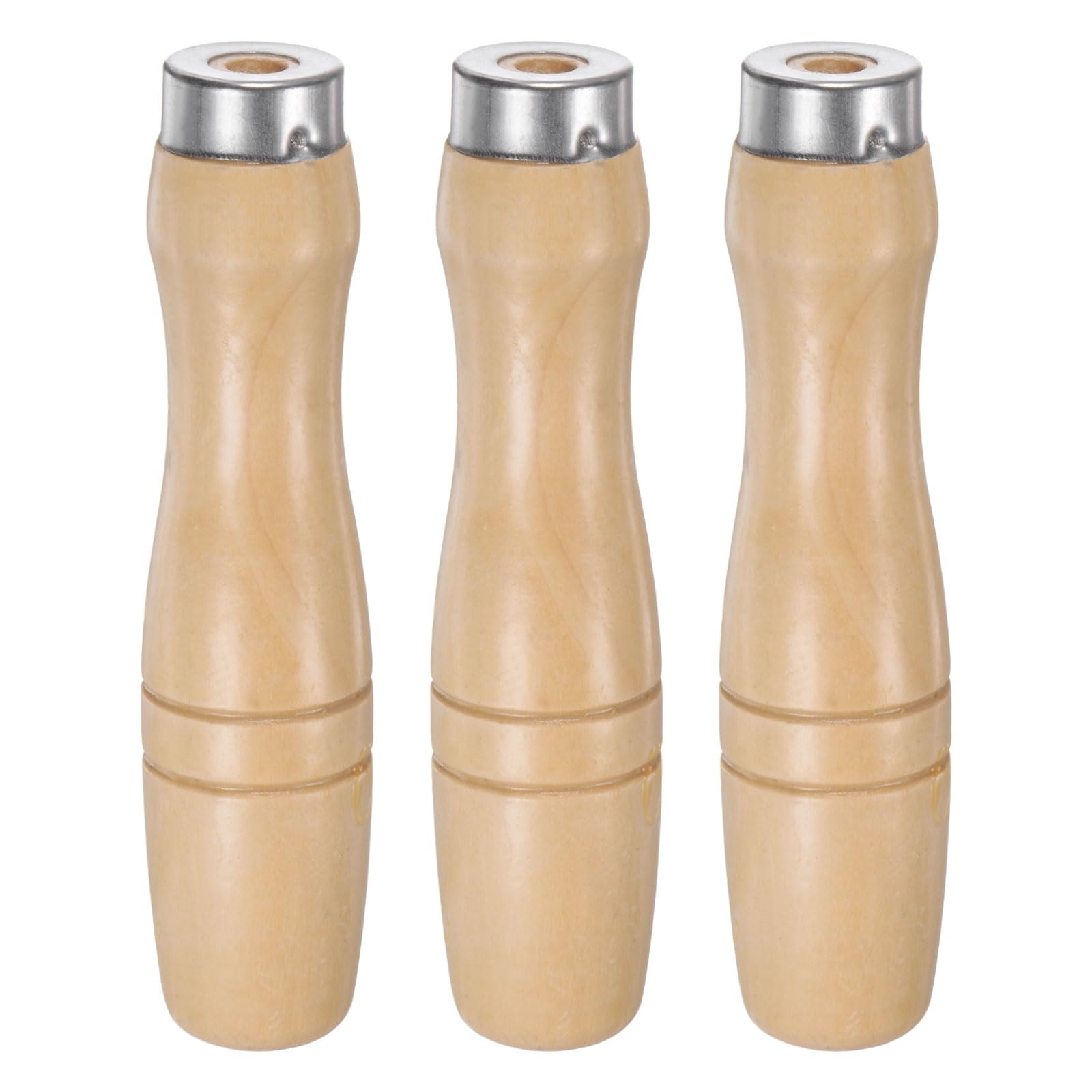 HARFINGTON 3pcs Wooden File Handle 4.13 Inch 6.2mm Round Hole Ergonomic Handles with Metal Collar for 8" Metal Files