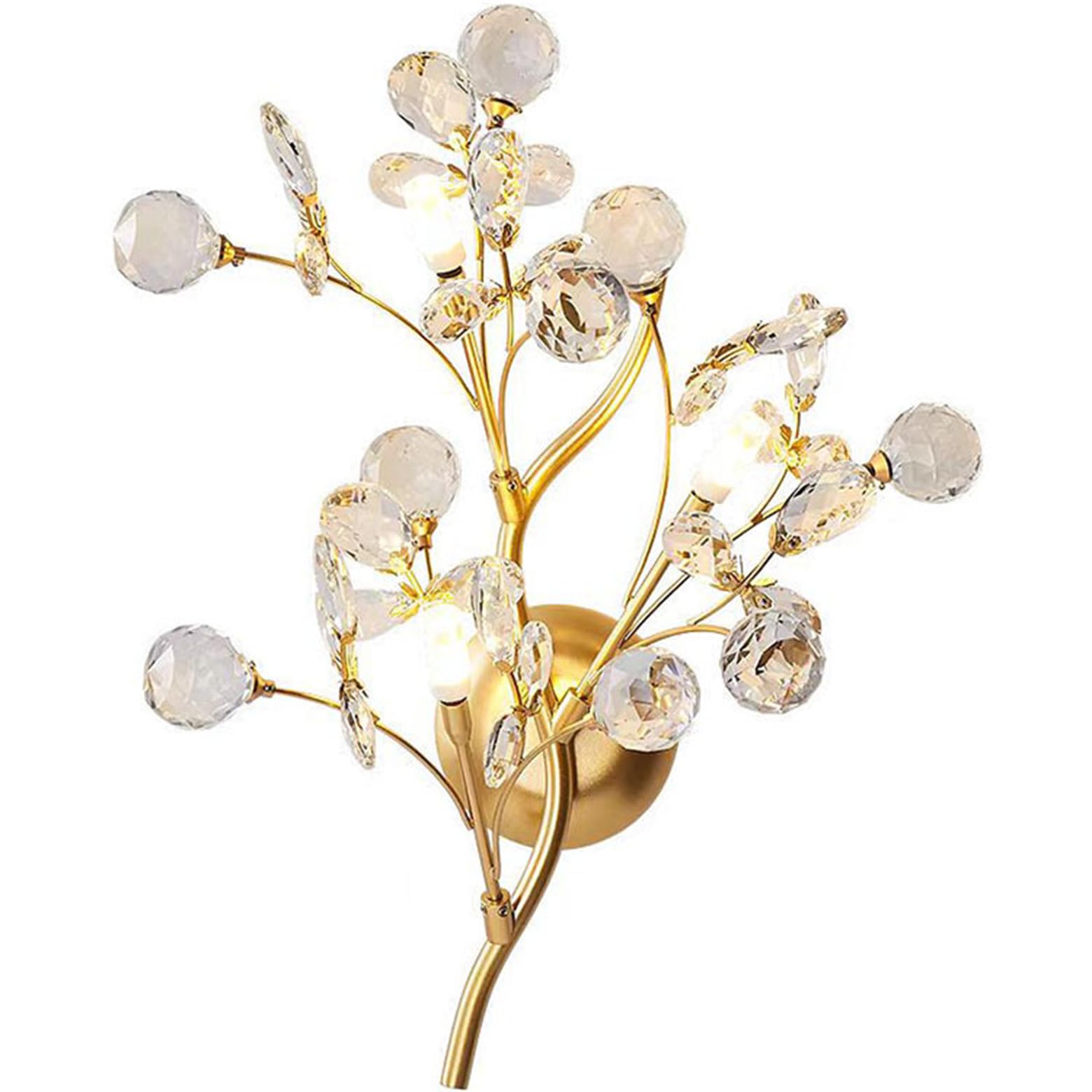MYUYEE Crystal Wall Lights, Led Den Crystal Flower Wall Lamp Lighting Retro Wrought Iron Wall Sconce Fixtures For Bedroom,Living Room,Hallway