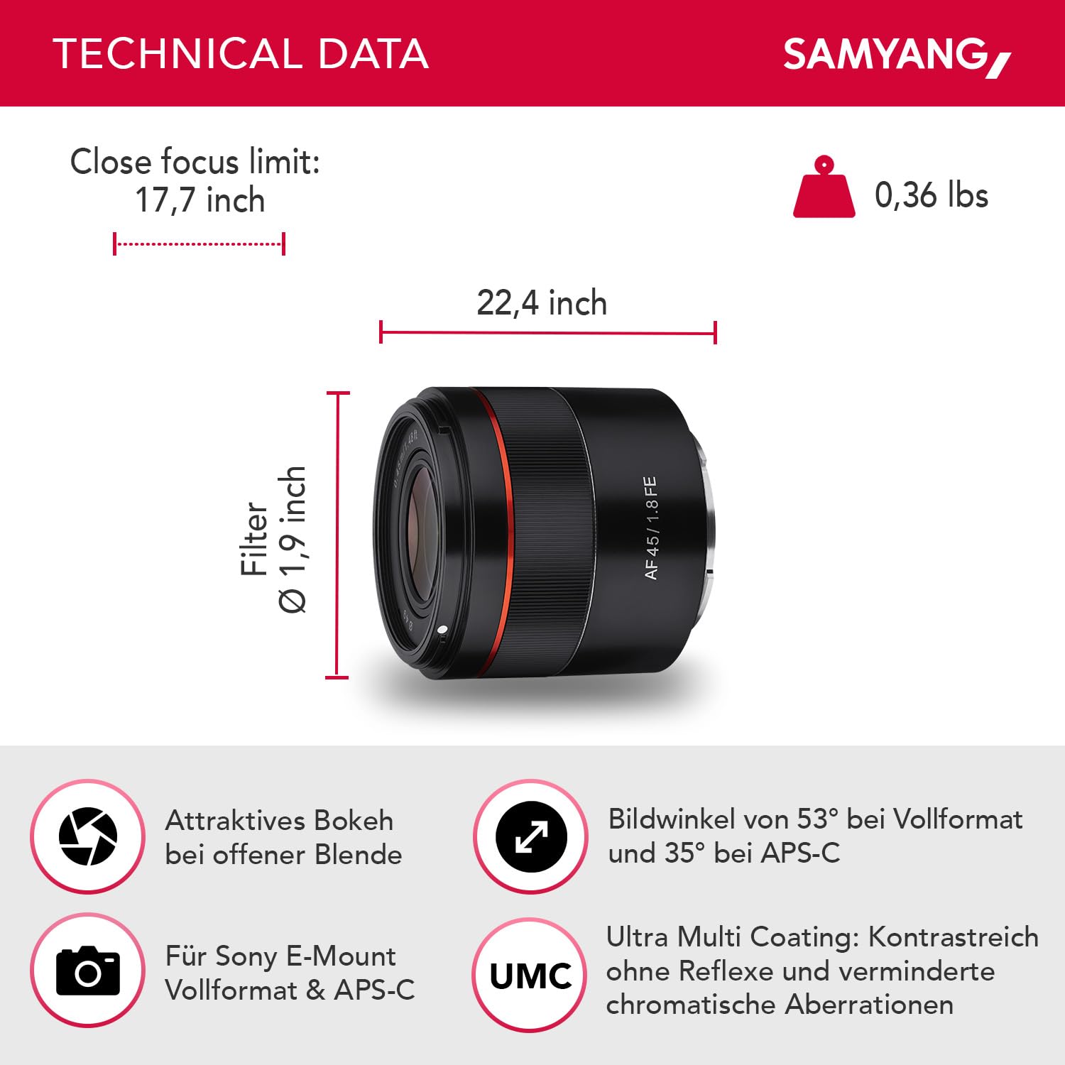 Samyang AF 45mm F1.8 Autofocus Lens for Sony FE: Amazon.co.uk