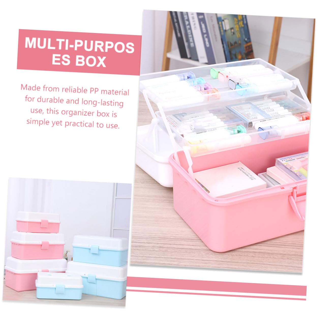 Caja Organizadora para Herramientas de Arte Diseño de Separación en Capas, Material Pp Rosa, Clasificación Clara y Almacenamiento Pequeño para Camping y Mudanzas