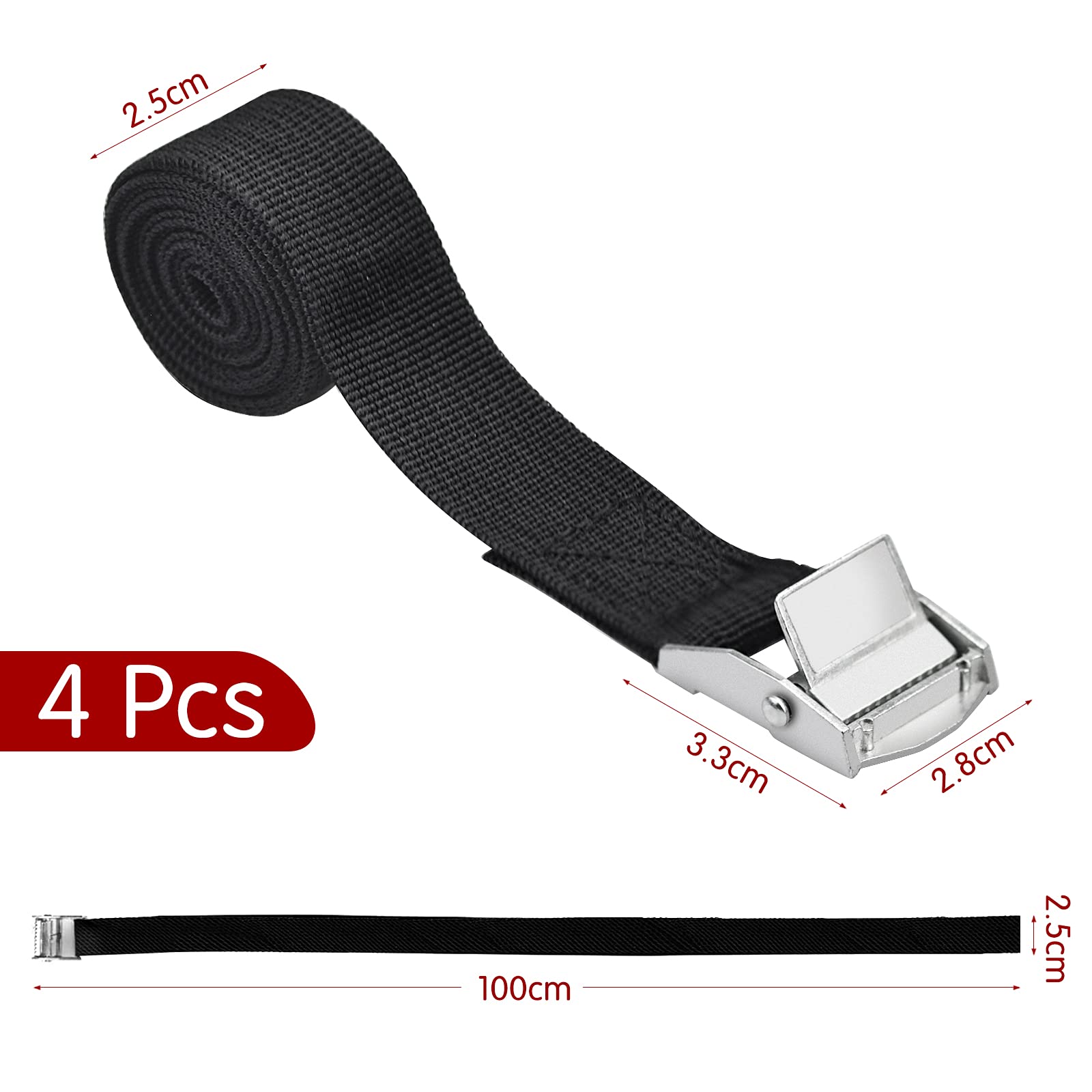 6 Pcs Sangle D'Arrimage Noir, Sangle De Serrage Avec Boucle Sangle De Fixation Pour Moto, Remorque, Camion - 2 M X 25 Mm
