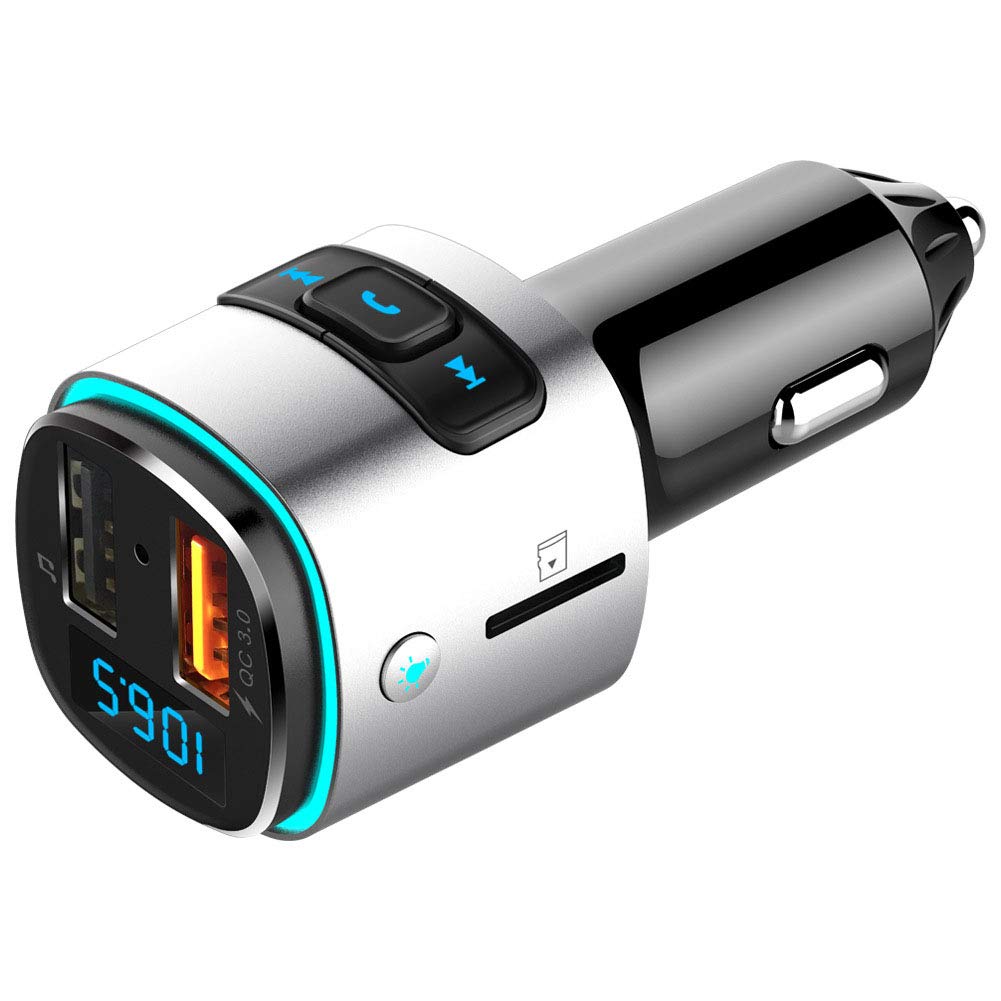 Bluetooth FM Transmitter for Car, Wireless Bluetooth FM Radio Adapter Car Kit with Hands-Free Calling and 2 Ports USB QC 3.0 Fast Charger Voltage Detection