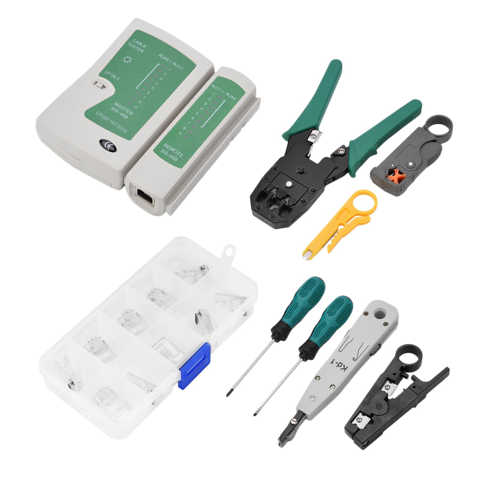 Kit d'outils de service réseau LAN, kit de testeur de câble 11 pièces pour RJ11 RJ45, outils de maintenance réseau professionnels avec fonction de test d'état du circuit, kit