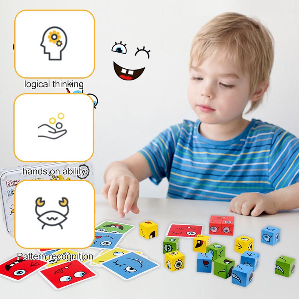 Puzzle Cube En Bois Expressions - Jeu Éducatif Enfants, 64 Cartes, Avec Cloche
