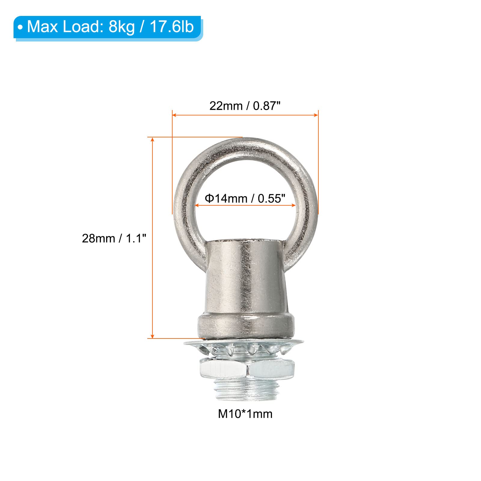 PATIKIL 8kg Load 14mm ID M10 Lamp Female Loop Holder, 3 Set Lifting Eye Nut Hook Ring Shape Structural Support to Chandelier Lighting Fixtures, Nickle Color