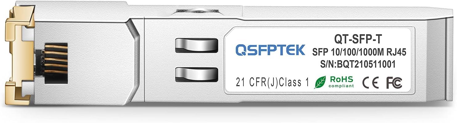 QSFPTEK 10Pack Gigabit 1000BASE-T SFP cuivre RJ45 10/100/1000BASE-T SFP vers RJ45 Mini-GBIC émetteur-récepteur pour Cisco GLC-T/SFP-GE-T, Mikrotik S-RJ01, jusqu'à 100m