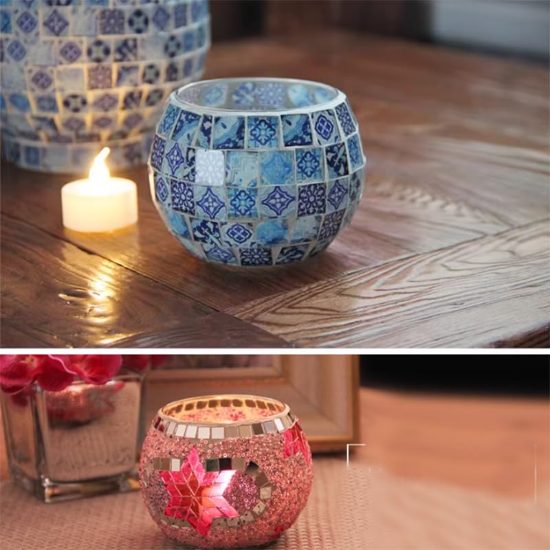 Mosaic Glass Candle Holder Vase Pen Holder, Crackled Glass Mosaic Tea Light Holder - Image 4