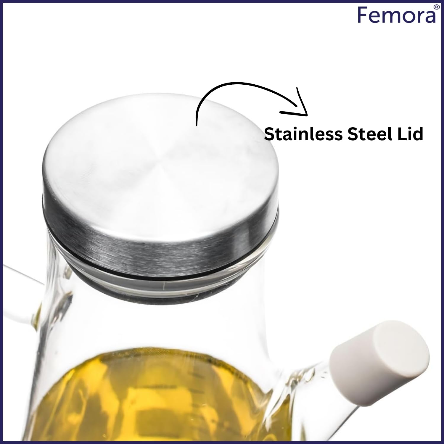Femora Borosilicate Glass Oil Dispenser 650ml | BPA Free | Drip-Free Pour Spout | Capacity Markings | Light Protective | Non-Slip Silicone Base | 1 Year Warranty | For Oil, Vinegar, Soy Sauce 1
