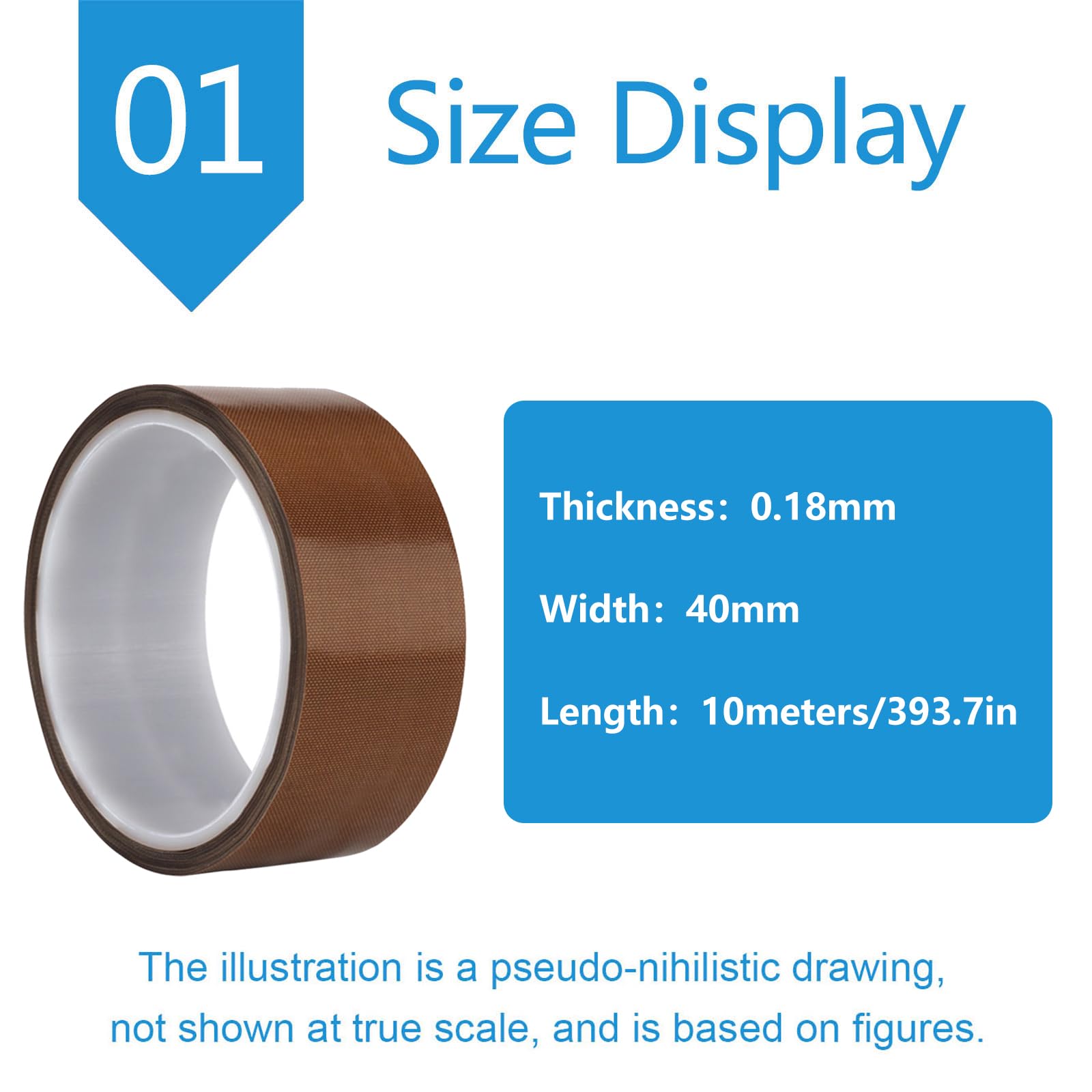 Cinta de PTFE Adhesivo resistente al calor de 0,18 mm for sellado | Cinta autoadhesiva de tela de teflón 260C Superficie antiadherente for equipos de embalaje(Width：40mm)