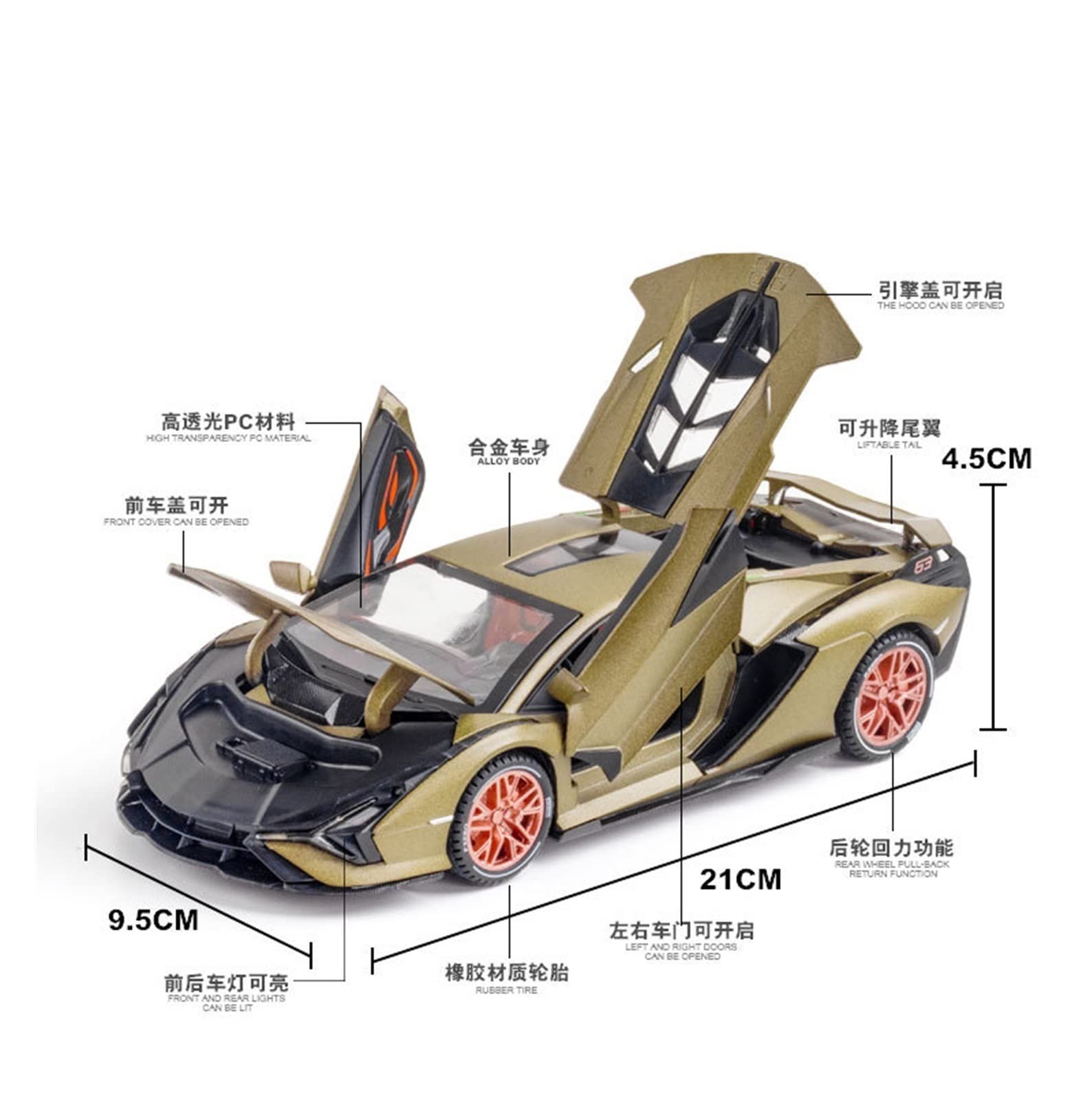 Gotowy model samochodu w skali 1/24 Odlew Ze Stopu Dla Lamborghini SIAN FKP-37 Model Samochodu Zabawkowego Symulacja Zabawki Z Napędem Pull Back Samochodowe Miniaturowa replika samochodu(Black)