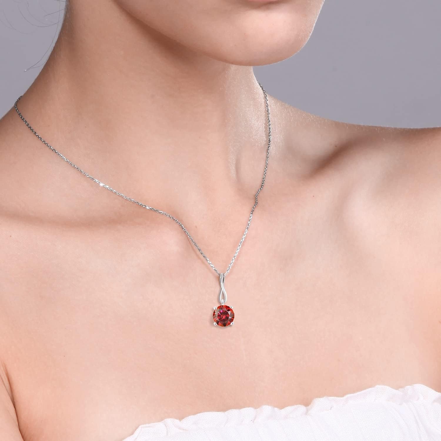 Gem Stone King 10K White Gold Customized and Personalized Round 6.5MM Gemstone Birthstone Pendant Necklace For Women With 18 Inch Chain - Image 3