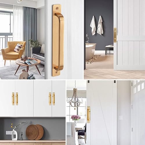 Miniatura 7 de Tiradores de puerta de metal sólido dorado con placas y tornillos, aleación de aluminio de 5.79 pulgadas, tiradores de puerta corrediza de granero