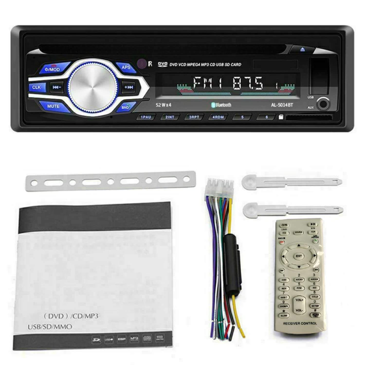 Reproductor de Radio para Coche MP3 1 DIN 12V estéreo para Coche con Bluetooth DVD CD Coche Manos Libres Autoradio BT Audio Radio con Mando a Distancia inalámbrico