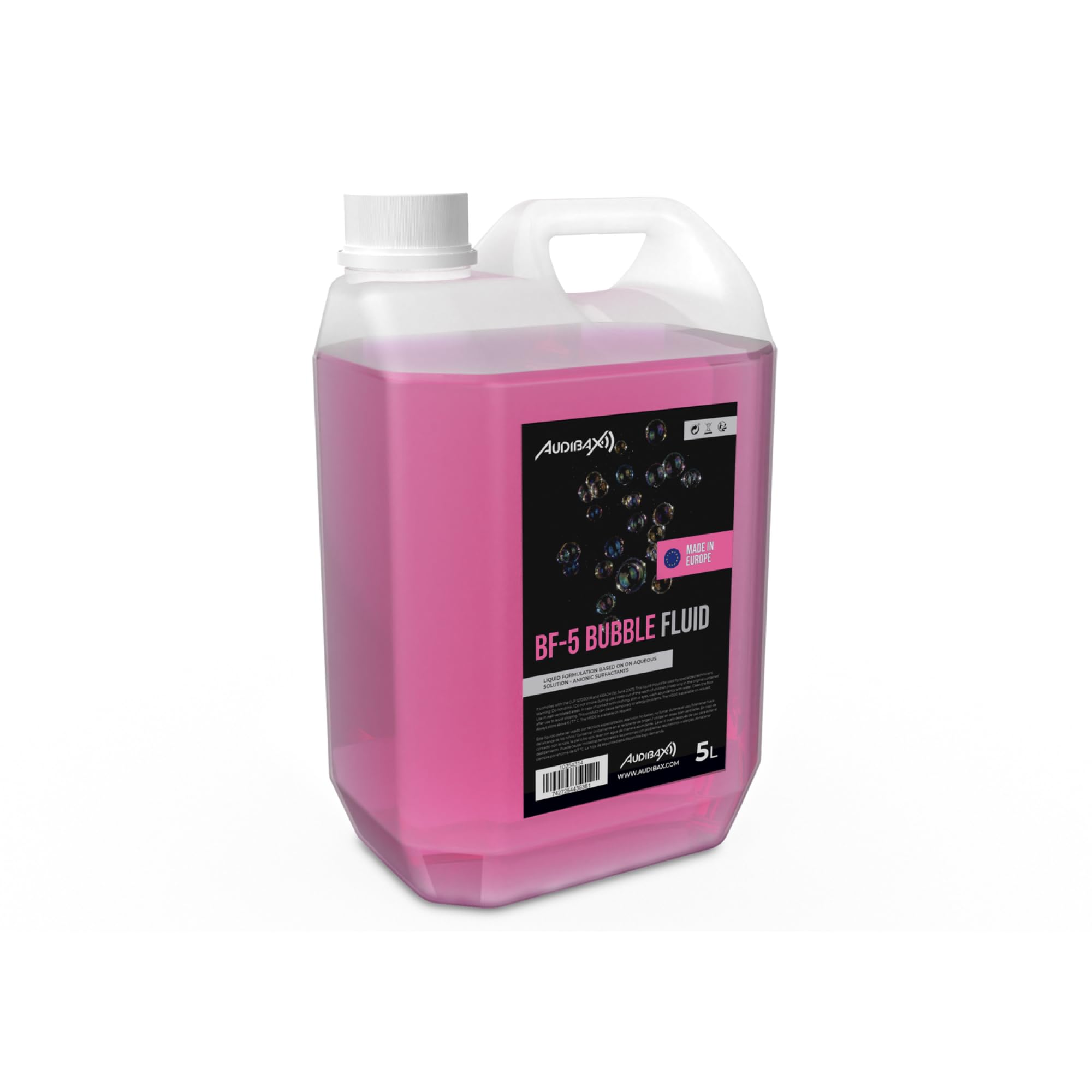 Audibax BF-5 Bubble Fluid - Liquido per Bolle per Macchina per Bolle da 5 Litri - Liquido Naturale - Sicuro per la Respirazione e Senza Sostanze Chimiche Pericolose - Cruelty Free