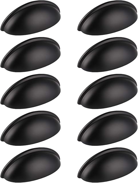 Probrico 10 X Black Drawer Handles Cabinet Cup Pulls 3 Inch Hole Center Kitchen Cabinet Hardware Modern Bin Cup Cabinet Pulls Drawer Handles Knobs Dresser Cabinet Handles