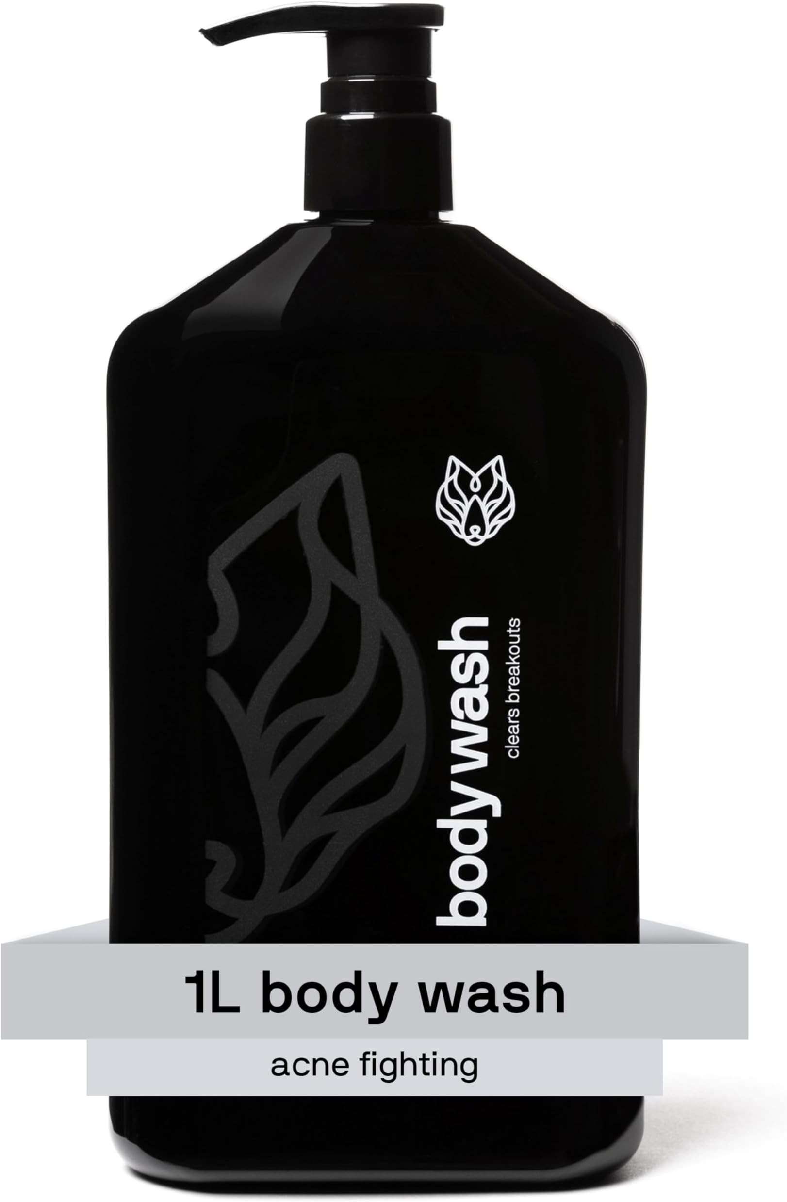Black Wolf Charcoal Powder Body Wash for Men, 1 Liter - Charcoal Powder & Salicylic Acid Reduce Acne Breakouts & Cleanse Your Skin from Toxins & Impurities - Rich Lather for Full Coverage, Deep Clean