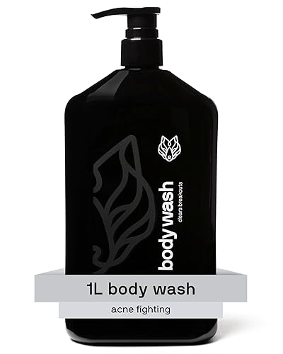 Black Wolf Salicylic Acid Body Wash for Men, 1 Liter - Men's Acne Body Wash - Charcoal Helps Reduce Acne Breakouts & Cleanse Your Skin - Full