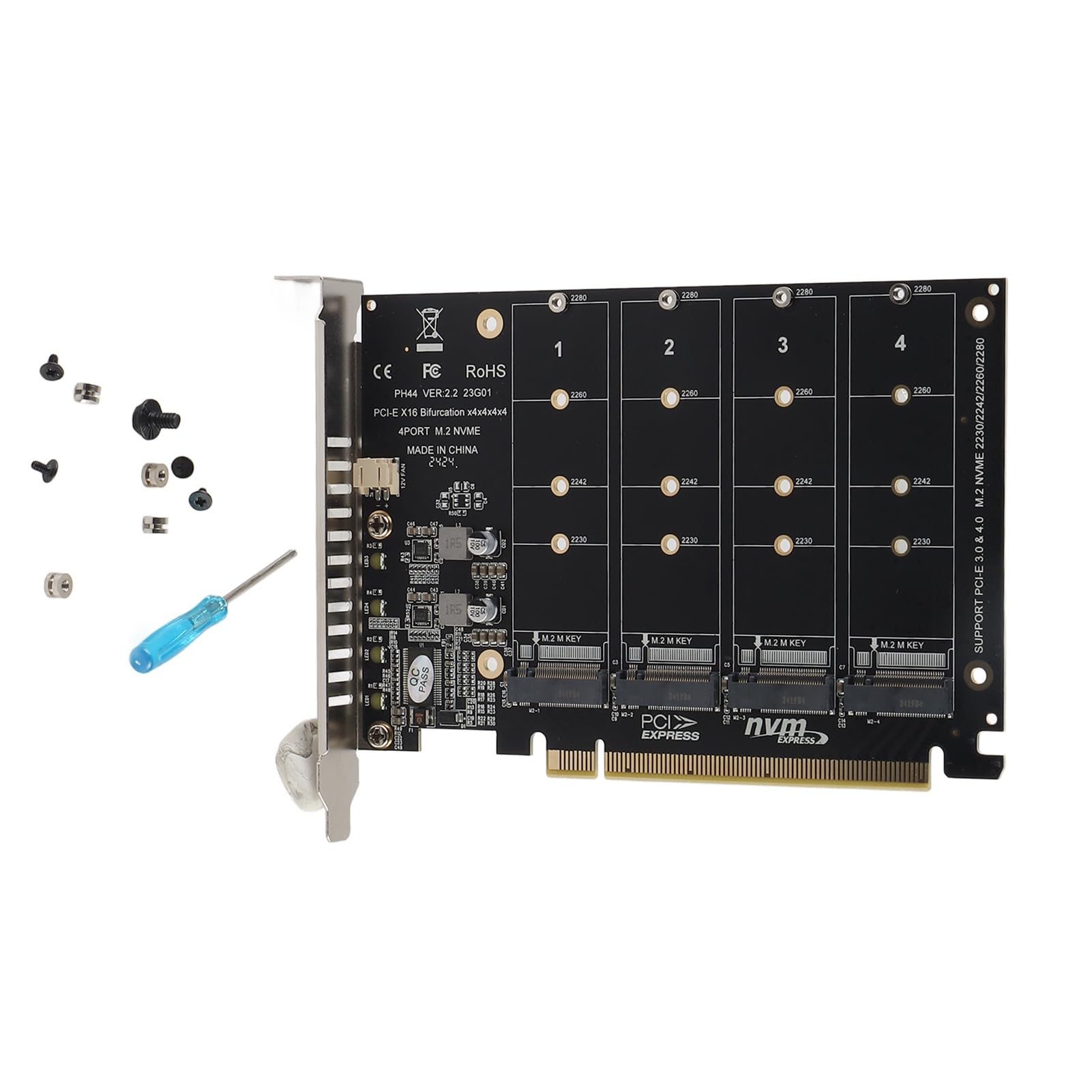 4-portowa Karta Rozszerzeń Kontrolera Hosta NVMe do PCI-e, Adapter M.2 NVME do PCIe X16, Karta Rozszerzenia Czytnika Dysków Twardych z Kluczem M(ph44)
