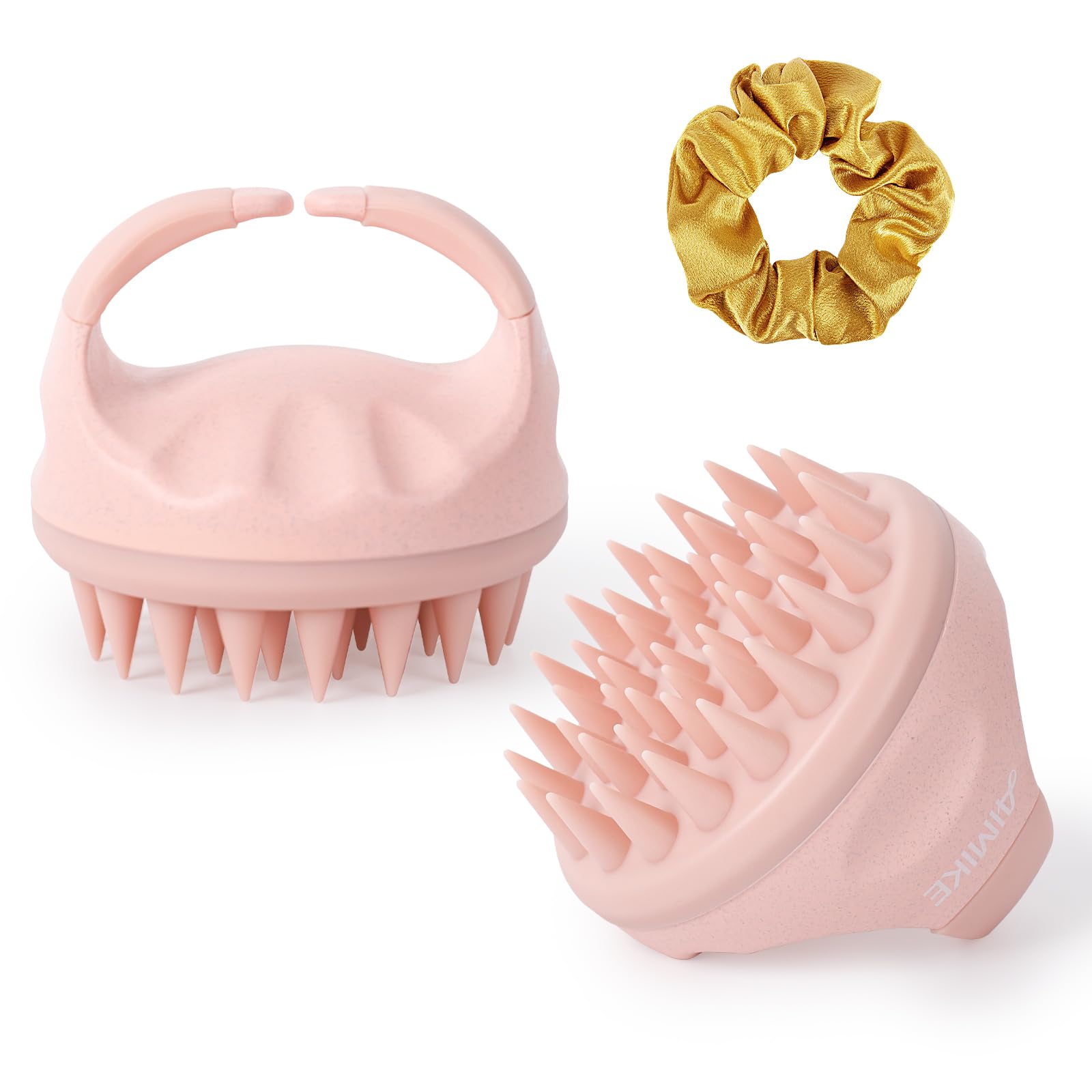 AIMIKE Soft Silicone Scalp Massager Shampoo Brush, Hair Scrubber for Dandruff, Thick Curly Wet Dry Hair, Pink