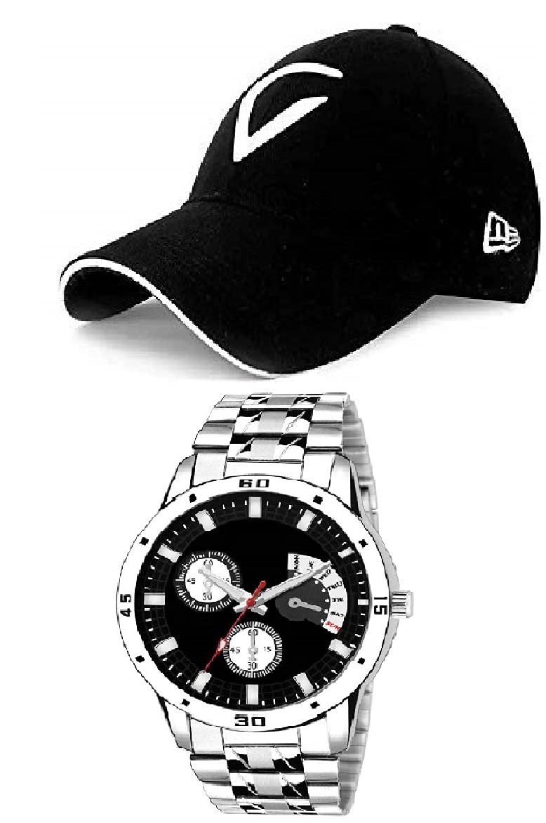 SELLORIA A BRAND Black Dial Stainless Steel Strap Analogue with black virat cap Watch for Mens and Boys Pack of - 2 (B09DD8MYD1) Amazon Price History, Amazon Price Tracker