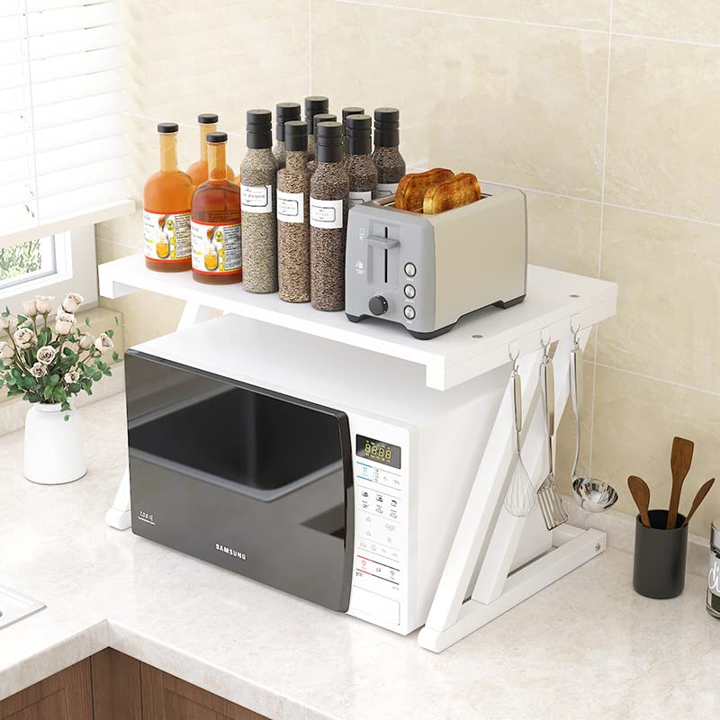Minimalist kitchen microwave stand storage rack shelf - As a countertop pantry organizer, space saver, kitchen amenity! Microwave stands make for a neater kitchen! (White)