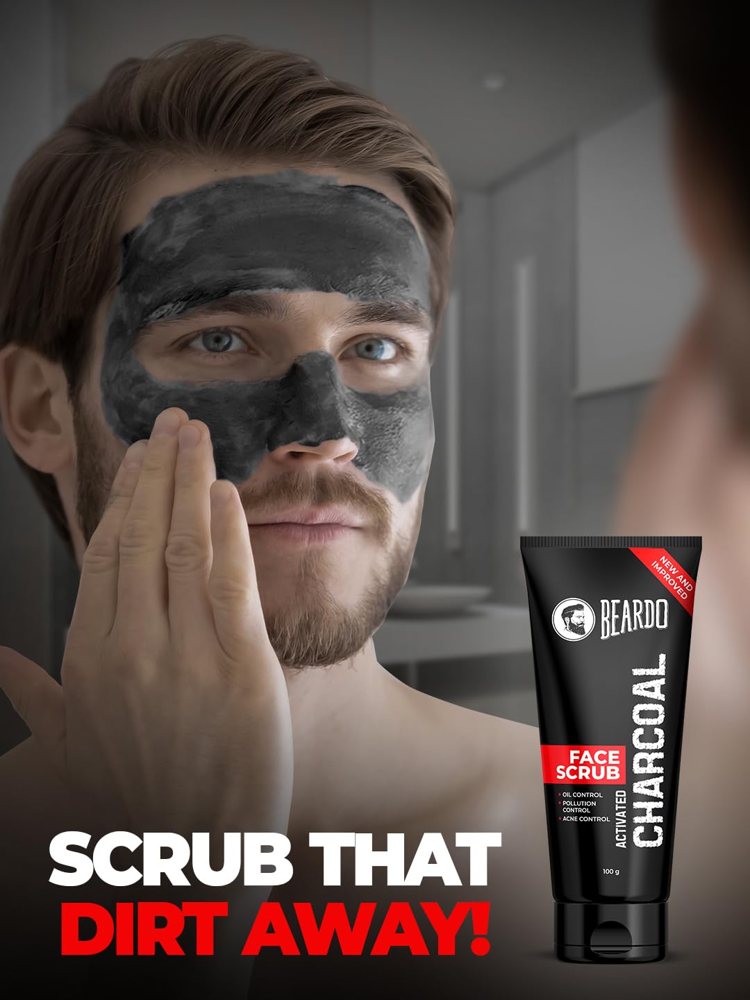 Beardo Activated Charcoal Anti-Pollution Face Scrub for Deep Pore Cleaning, 100 gm | Removes Dirt & Impurities | Suitable for Acne Prone Skin | For Men