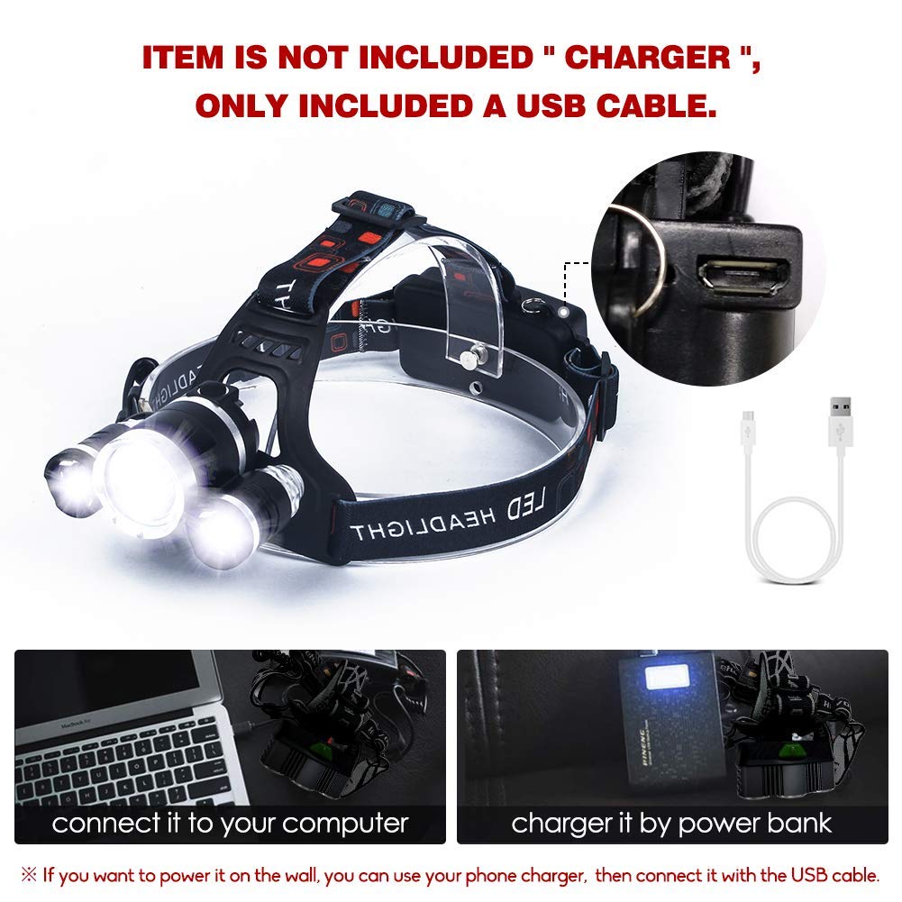 Masmejor Lampada Frontale Ricaricabile 8000 Lumen - 9000 MAh, 3 Modalità, Regolabile 90°, IP44, Per Outdoor - Foto 9