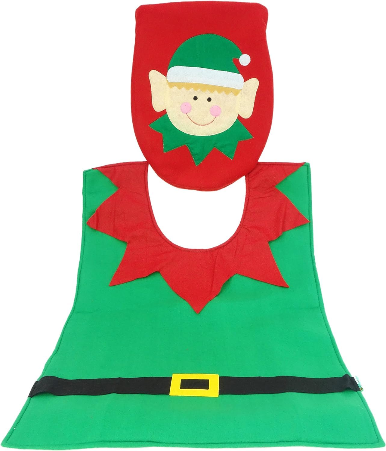 SKYTE® Christmas Elf Toilet Seat Cover and Mat Bathroom Set Festive Xmas Novelty Home Decor Party Accessories, Seat & Floor Mat, green